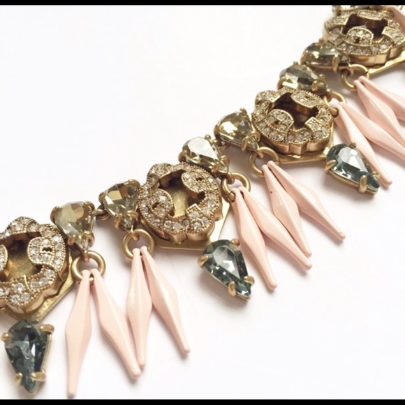 J. Crew Pink Ornate Crystal Art Deco Glam Necklace - Picture 3 of 4